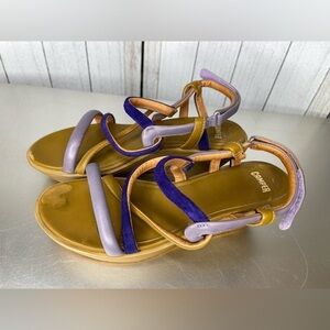 CAMPER Strappy Platform Wedge Sandal Leather Size 39 / 8 Damas Purple Tan